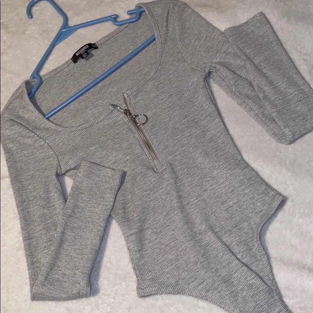 Misguided Petite Zip Front Scoop Bodysuit